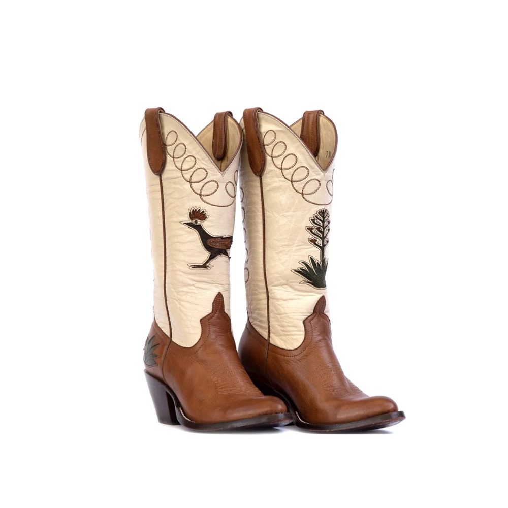 Fraulein Roadrunner tan cream leather handmade cowboy boots
